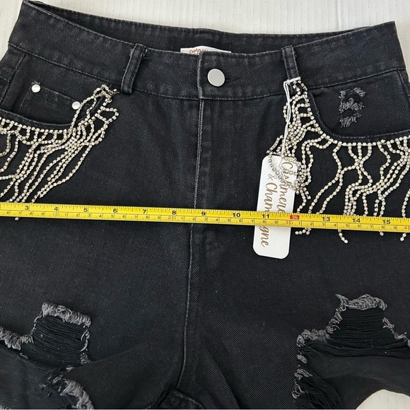 NWT CASHMERE & CHAMPAGNE DIAMOND TASSELS RIPPED DENIM SHORTS Sz. S - Picture 8 of 14